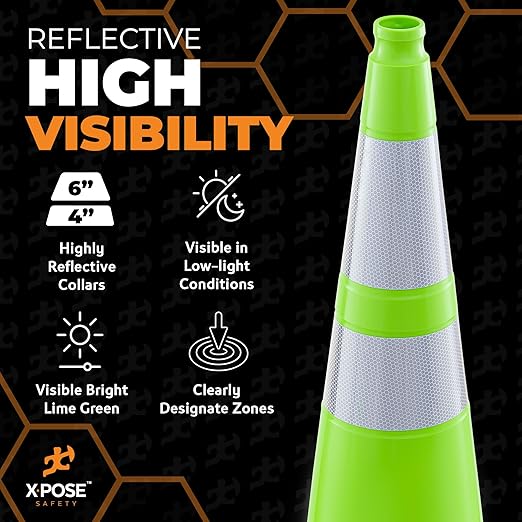 Xpose Safety 36” Lime Green Traffic Cone Dual 6" & 4" Reflective Collar – 1 - Image 6