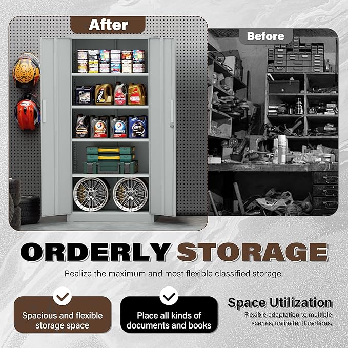 Incbruce 72” Metal Storage Cabinet, Locking Steel Storage Cabinets - Image 6