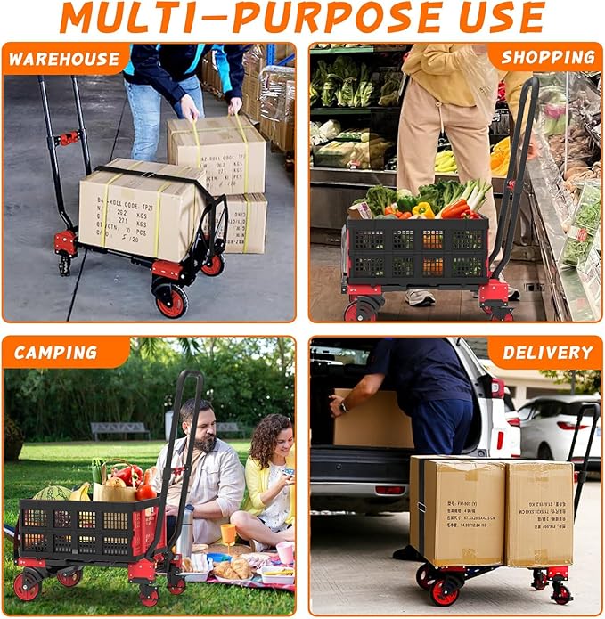 2-in-1 Folding Hand Truck with Folding Basket, Hand Truck with Retractable - Image 6