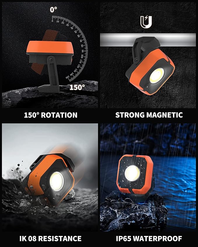 Rechargeable Work Light with 4 Modes, 1200LM Magnetic Work Light with IP65 - Image 4