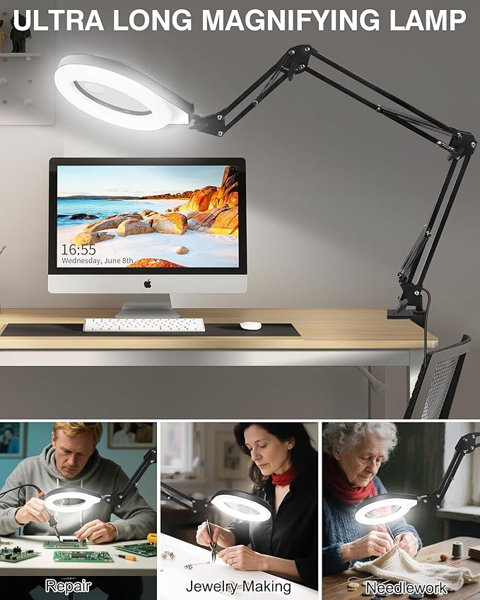 10X & 5X Magnifying Glass with Light, Ultra Long Swing Arm, 5 Colors & 10 - Image 3