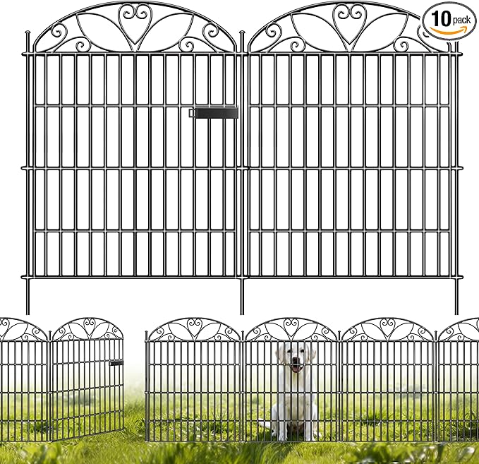 10 Panels No Dig Decorative Outdoor Garden Fence, 32 in X 23.6 ft Animal by MarsExplo