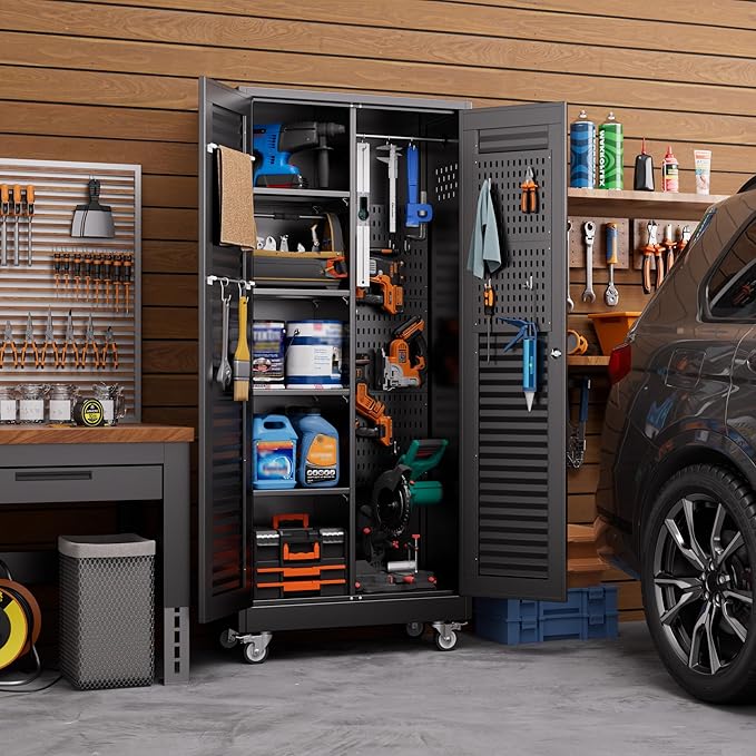 Aobabo Metal Broom Closet Storage Cabinets, Steel Mop and Broom Cabinet - Image 9