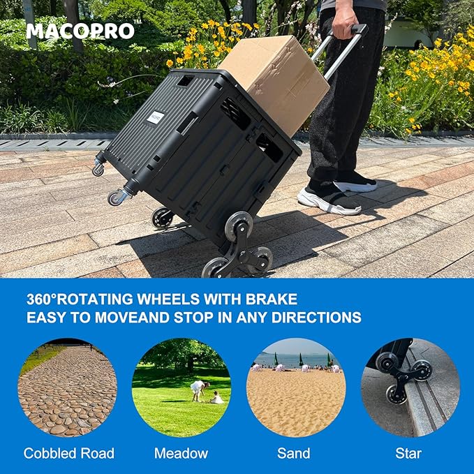 Foldable Utility Cart with Stair Climbing Wheels, Collapsible Rolling Crate - Image 6