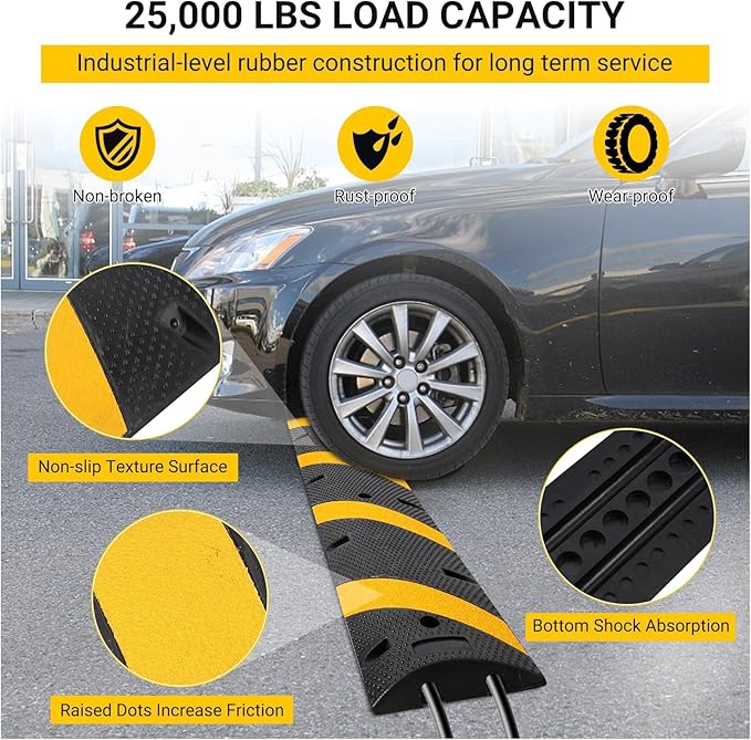 6 FT Heavy Duty Rubber Speed Bump 6-Pack, Driveway Cable Protector Ramp - Image 6