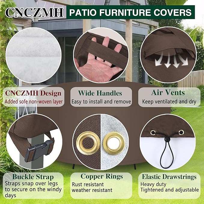 Heavy Duty Patio Furniture Covers Waterproof, 600D Round Outdoor Furniture - Image 5