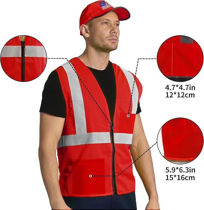 AYKRM 2 Pockets Reflective Safety Vest High Visibility Class II Mesh Vest - Image 2