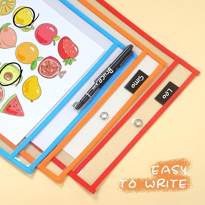 20 Pack Dry Erase Pockets with Rings, 10 x 14 Inch Ticket Holders Clear Plastic - Image 5