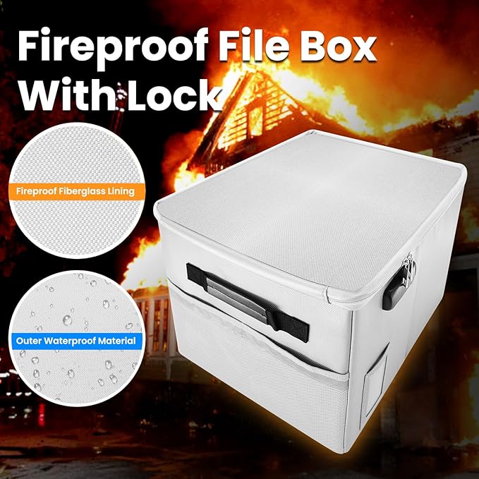 Upgraded 5200°F Fireproof Document File Organizer Box, Fireproof Storage Filing - Image 4