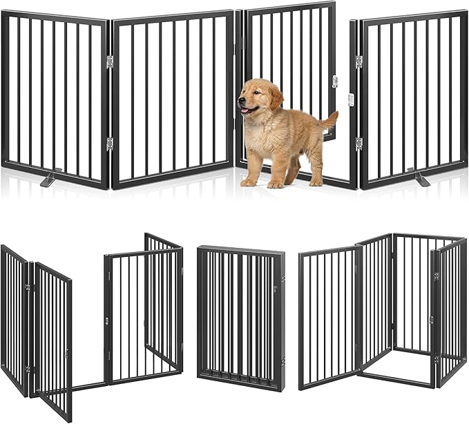 Vantas Folding No-Assembly Metal Pet Gate 80" Wide, Freestanding Accordion by Vantas