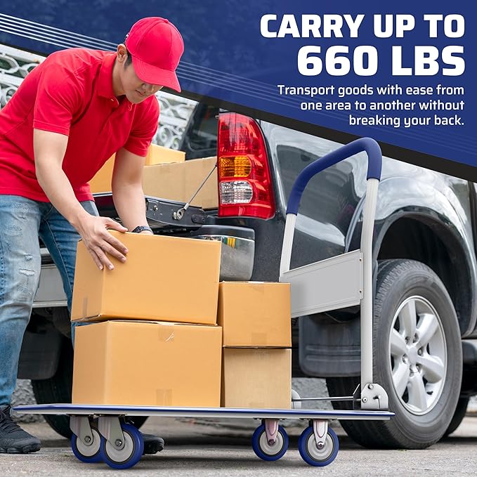 Heavy Duty Foldable Push Cart Dolly | 660 lbs. Capacity | Upgraded Collapsible - Image 4
