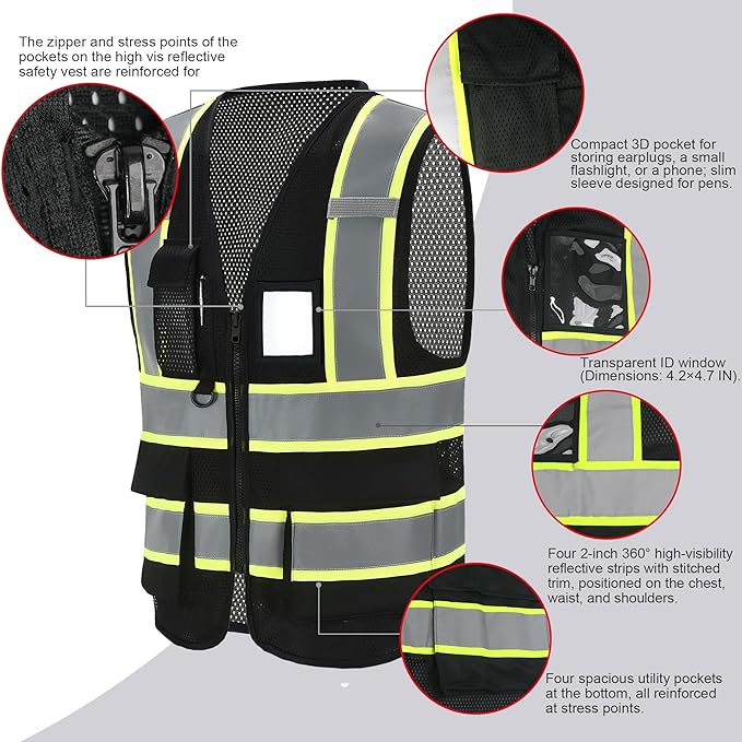 A-SAFETY Mesh High Vis Vest Lightweight Reflective Construction Vest - Image 5