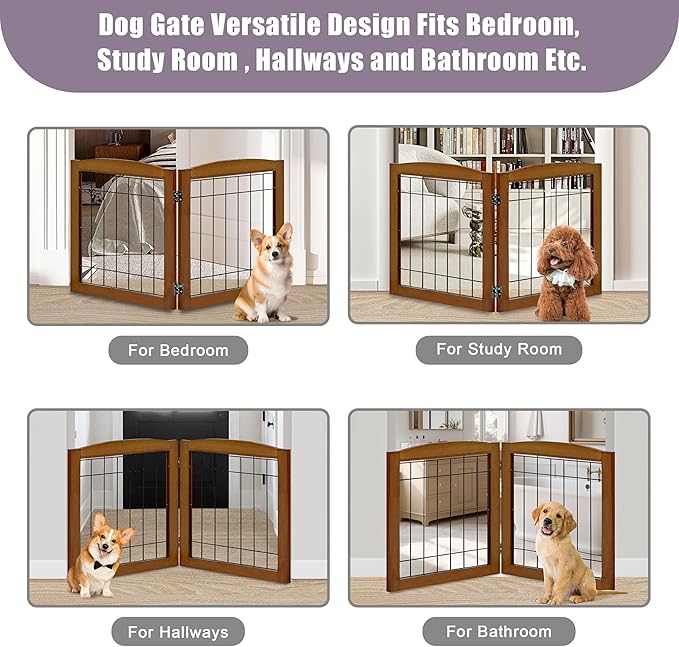 LZRS 2-Panel Freestanding Foldable Wood Dog Gate – Solid Wood & Steel Wire - Image 6