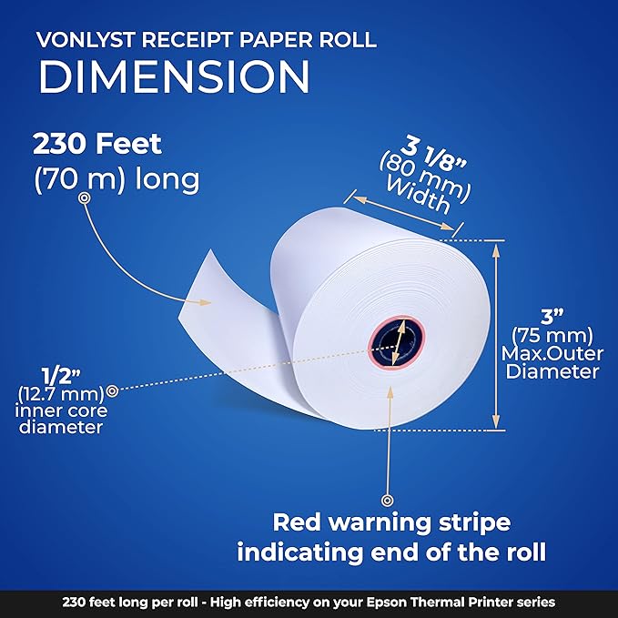 3 1/8 x 230 Thermal Paper Receipt Roll - Image 3