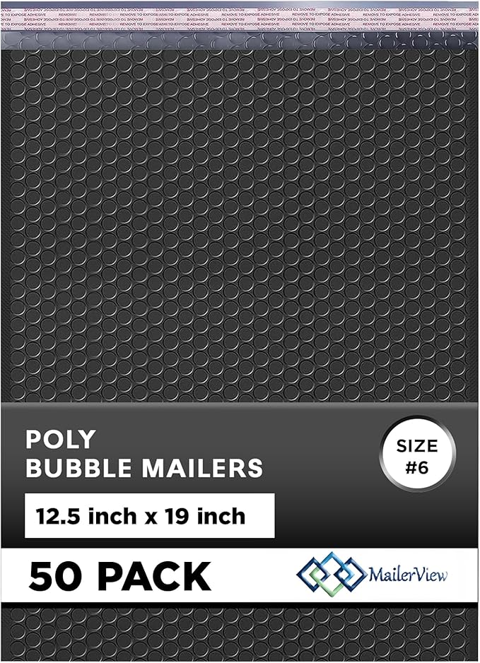 Black 12.5x19.5 Inch Large Poly Bubble Mailers #6 | Padded Envelopes by MAILERVIEW