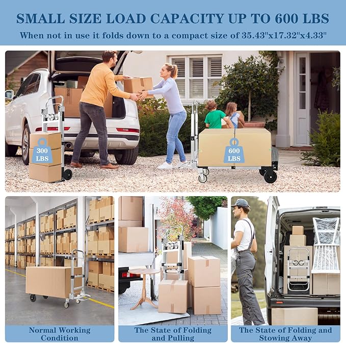 600-Pound 4-Wheel Folding Hand Truck/Cart, Heavy-Duty - Image 5
