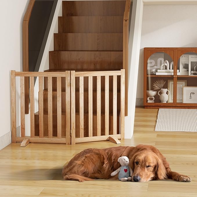24" Height Tall Freestanding Pet Gate, Solid Wood Folding Safety Fence Wooden - Image 2