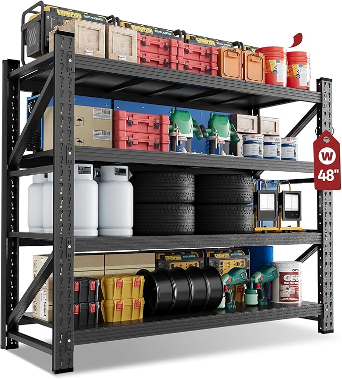 48" Wide Storage Shelves, 2000LBS Garage Shelving Heavy Duty, Standing Shelf by LISSIMO