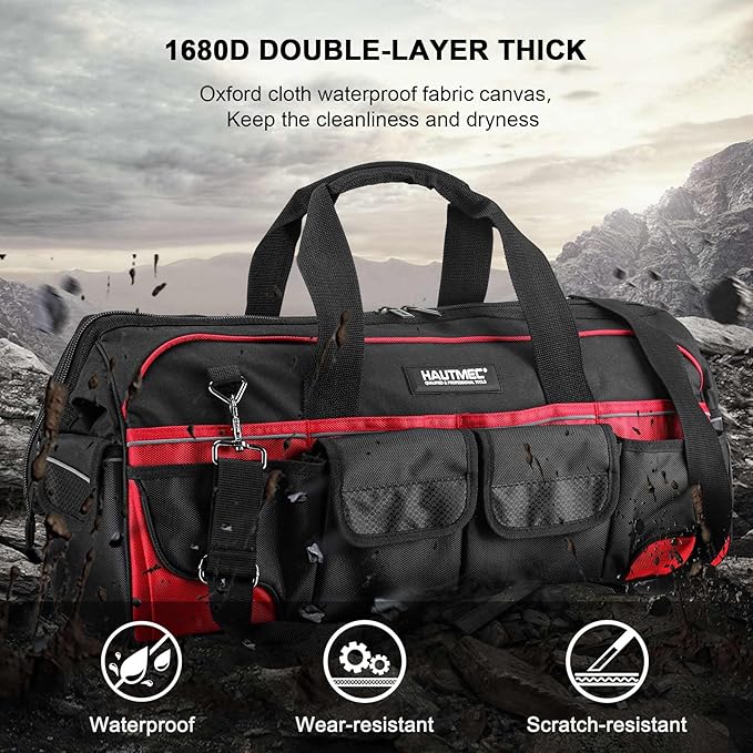 HAUTMEC 24" Large Pro Tool Bag, Heavy-Duty 1680D Double-Layer Fabric Wide Mouth - Image 6