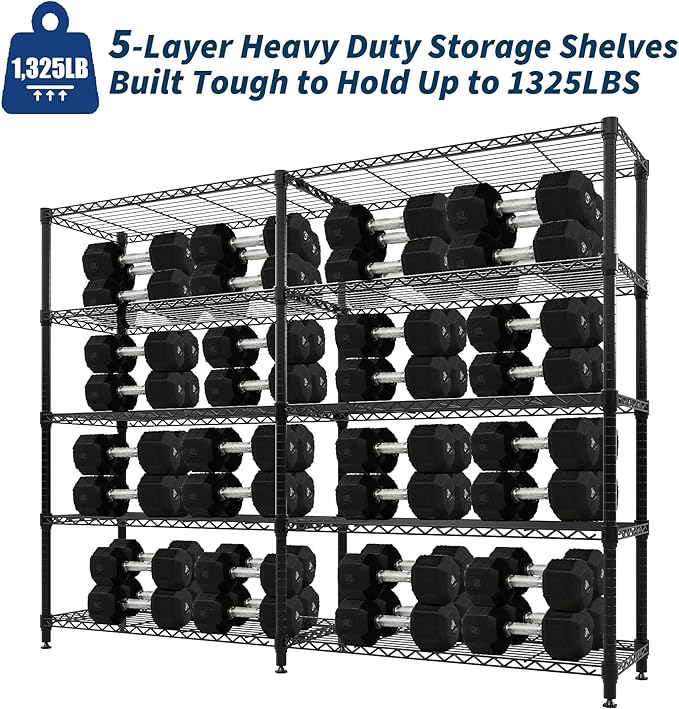 Garvee Metal Storage Shelves Heavy Duty Metal Shelving, 5-tier Wire Shelving - Image 4