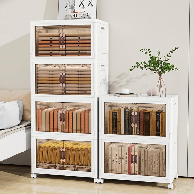 Storage Bins with 2 Lids and Wheels, 597QT-99.5QT*6Tier Collapsible Bathroom by Unknown