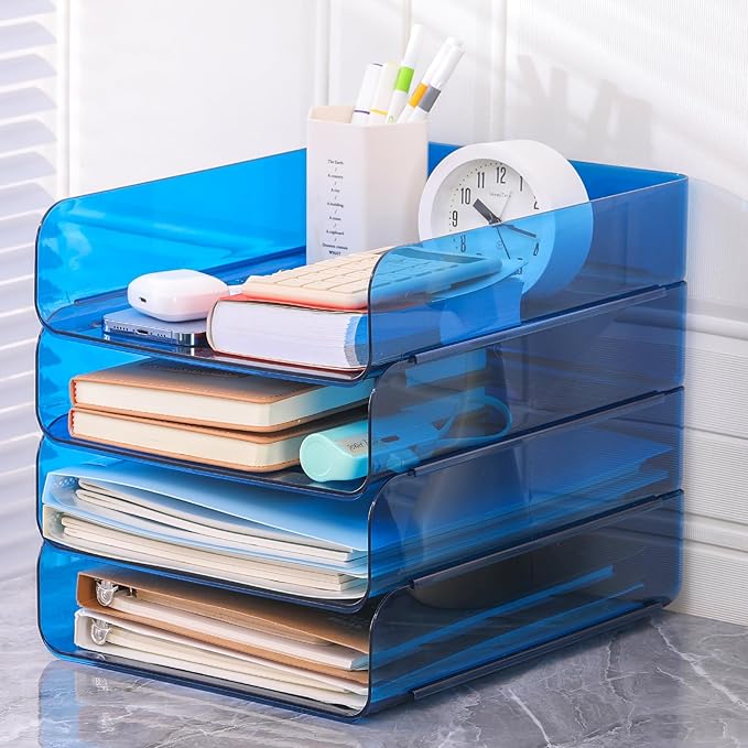 4 Pack Stackable Paper Tray Organizer File Organizer - Image 3