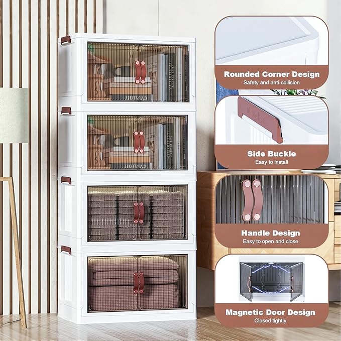 4 Tier Plastic Stackable Storage Bins and Boxes Organizer, Foldable Containers - Image 8