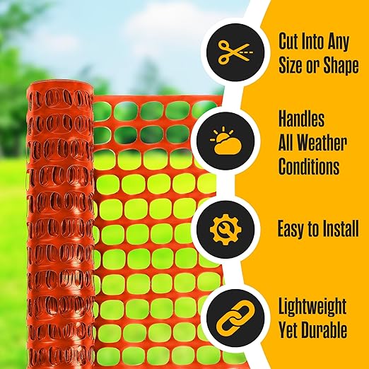 Houseables Plastic Mesh Fence, Construction Barrier Netting, 1 Roll, Garden - Image 3