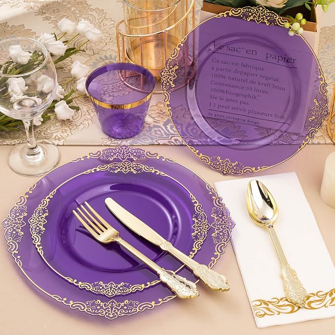 175PCS Clear Purple Plastic Plates - Image 5