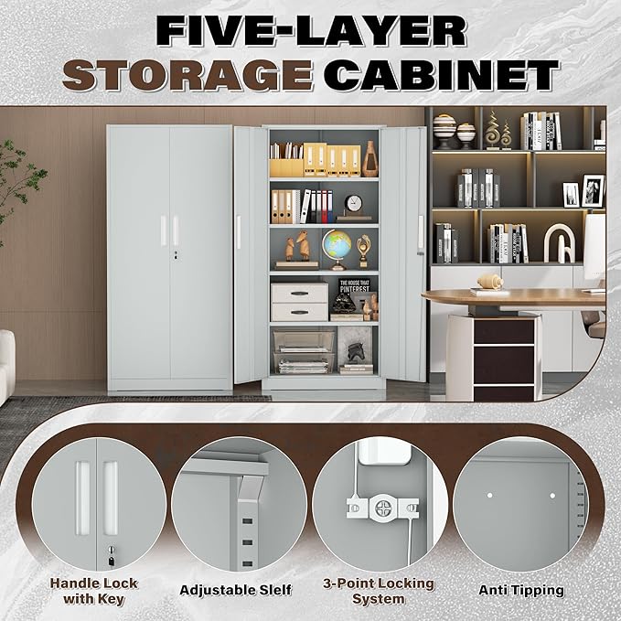 Incbruce 72” Metal Storage Cabinet, Locking Steel Storage Cabinets - Image 8