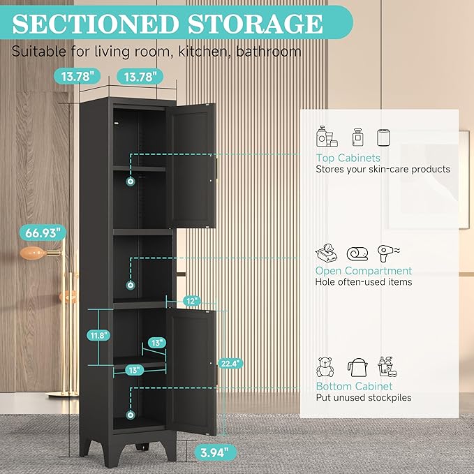 Tall Bathroom Storage Cabinet, Metal Slim Narrow Bathroom Organizer - Image 3