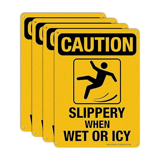 Slippery When Wet Or ICY Sign, Caution Sign, 4 Pack, UV Protected, Waterproof by TR