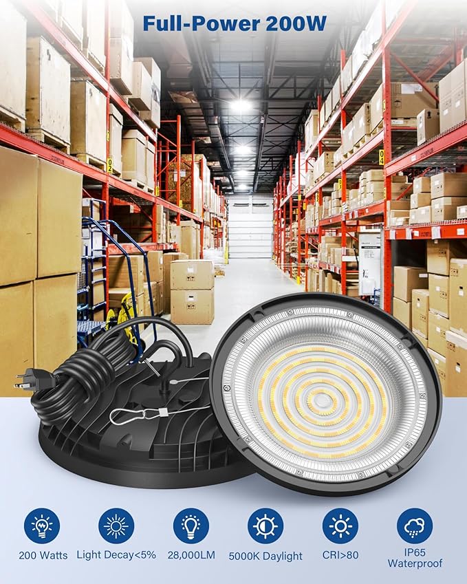 200W UFO LED High Bay Light, 000LM LED Shop Lights Fixture, Replace 600W Halogen - Image 2