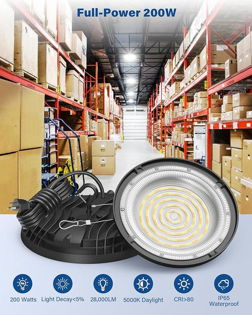 200W UFO LED High Bay Light, 000LM LED Shop Lights Fixture, Replace 600W Halogen - Image 2