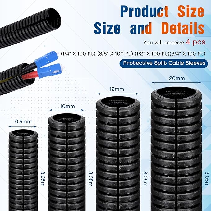 Sasylvia 1/4, 3/4'' X 10 ft Split Wire Loom Cord Protector Tubing Split Conduit - Image 2