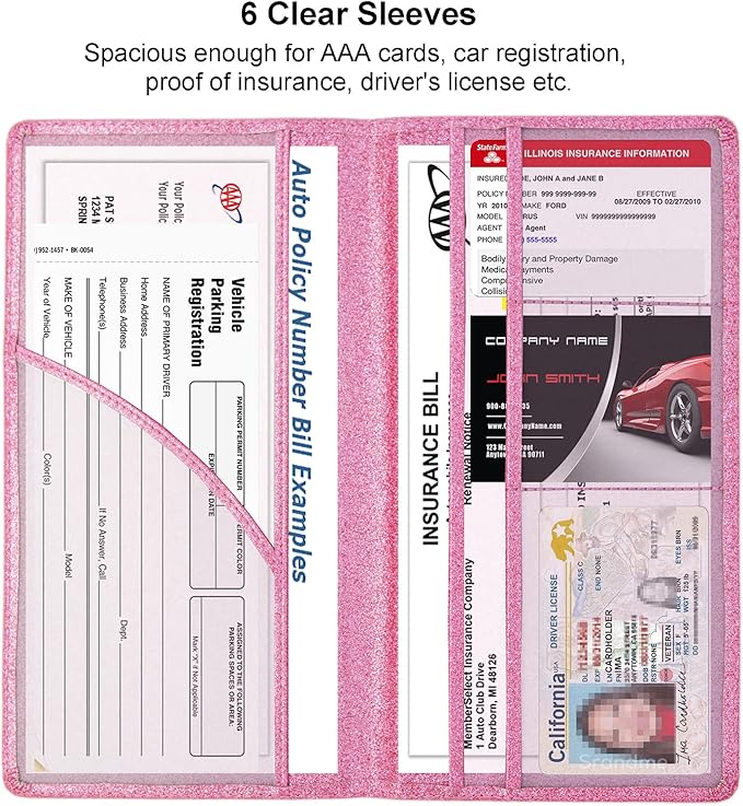 Car Registration and Insurance Holder, Leather Magnetic Shut Vehicle Glove Box - Image 3