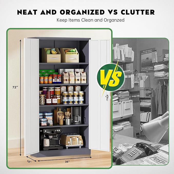 Greenvelly Metal Garage Storage Cabinet, Tall Locking Storage Cabinet - Image 6