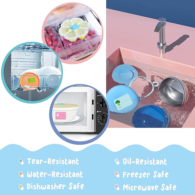 240 PCS Baby Food Labels Set in 2 Sizes and 45 Designs Water Resistant - Image 5