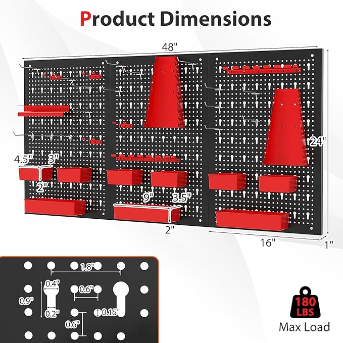 Goplus Pegboard Wall Organizer, 9-Bin Parts Rack Organizer w/Hammer Racks - Image 2