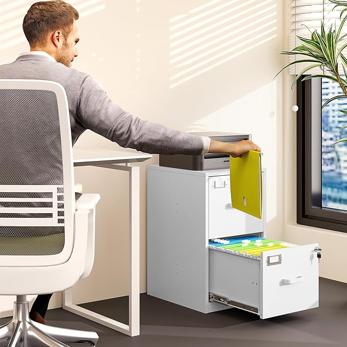 2 Drawer File Cabinet with Lock Vertical Filing Storage Office Home Steel - Image 2