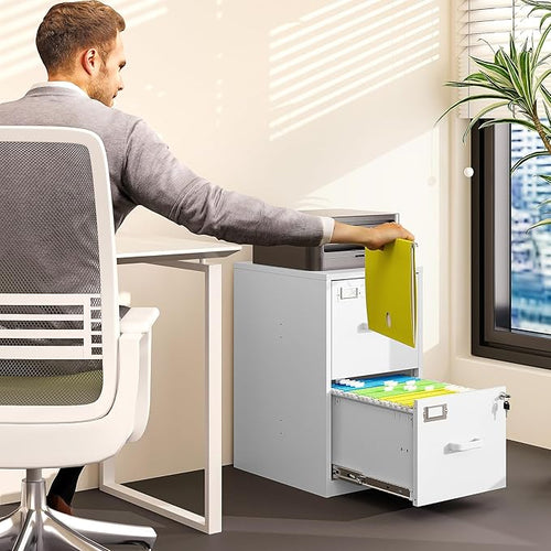2 Drawer File Cabinet with Lock Vertical Filing Storage Office Home Steel - Image 2