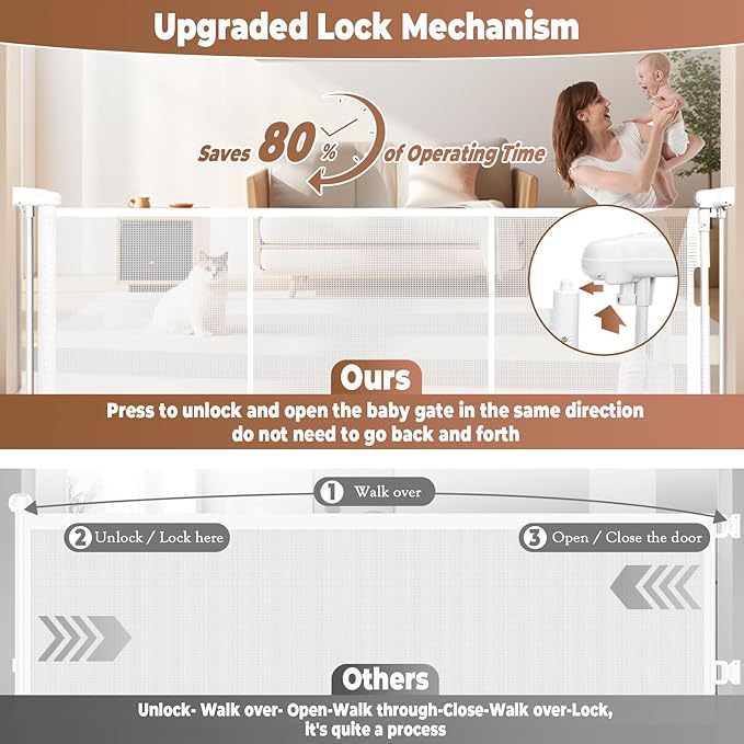 55" Retractable Baby Gate Extra Wide, Mesh Gate Long Child Gate Pet Gate - Image 5