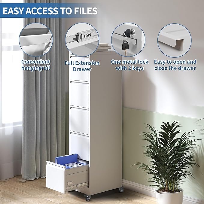 5 Drawer Mobile File Cabinet, Metal Filing Cabinet - Image 7