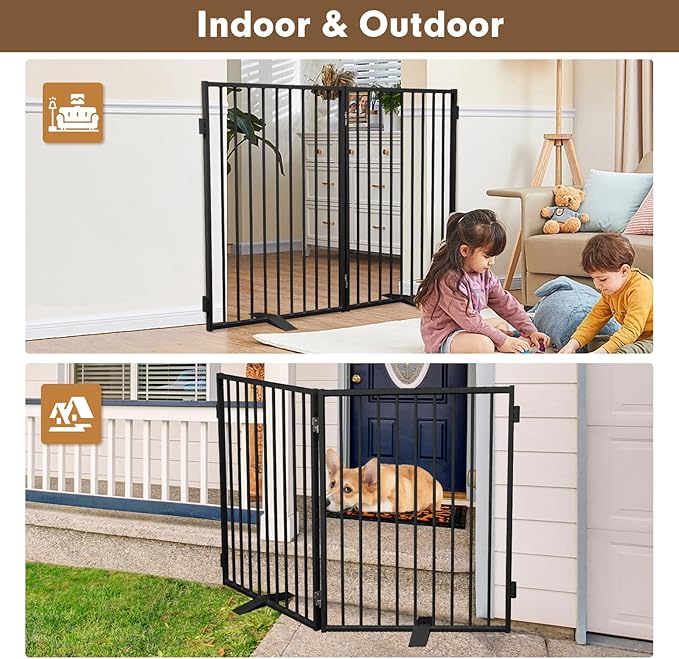 Metal Freestanding Dog Gates, Extra Wide 24", Heavy Duty Freestanding Pet - Image 5