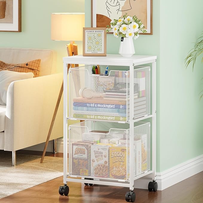 Rolling File Cart with 2 Storage Drawers, Under Desk Storage Cart, Hanging File - Image 3