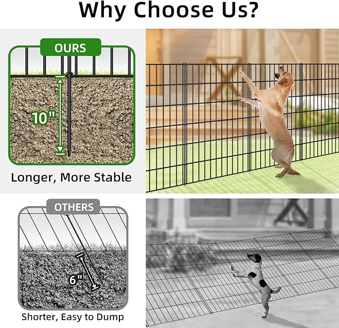Metal Garden Fence 40in x 18.7ft, 8 Panels + 9 Stakes Dog Fence Border Fence - Image 4