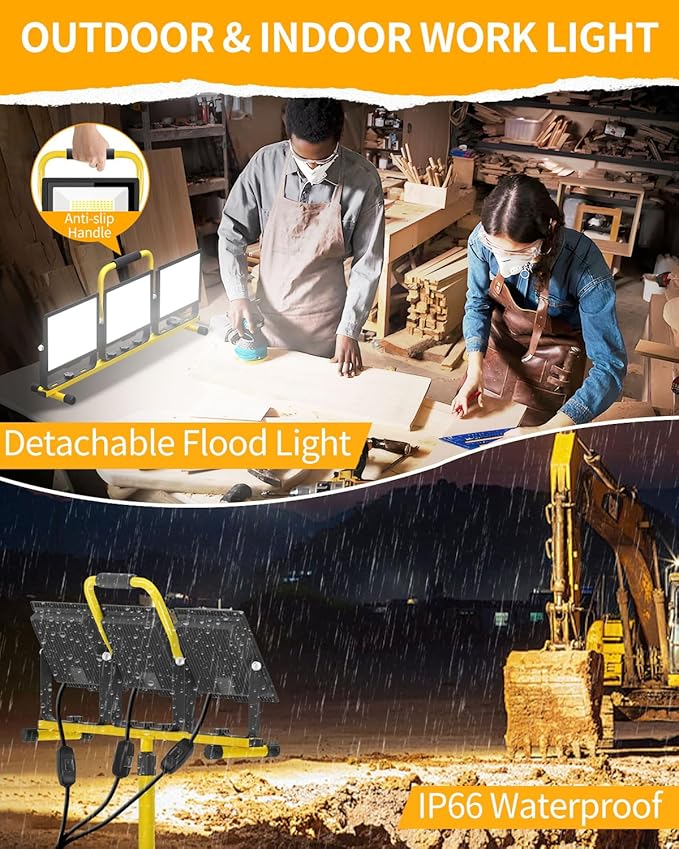 26400LM LED Work Lights with Stand, 3 Adjustable Head Portable Worklight with - Image 5