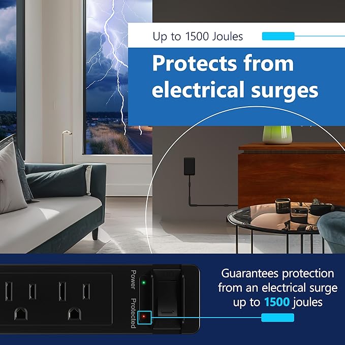 LIDER Surge Protected Outlet Extender, 4-Outlet Power Strip, 21W USB Type-A - Image 4