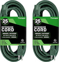 Weatherproof Green Extension Cord 25 ft, 2 Pack, 16/3 SJTW Water Resistant by Thonapa