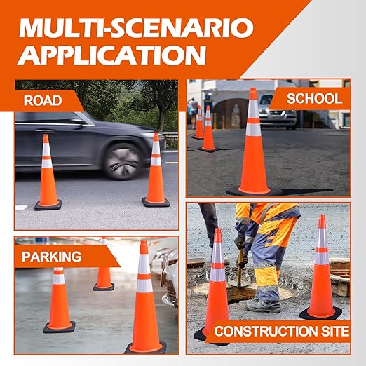 4 Pack 36 Inch Orange PVC Traffic Cones Black Base Stable Large Size, Highway - Image 6